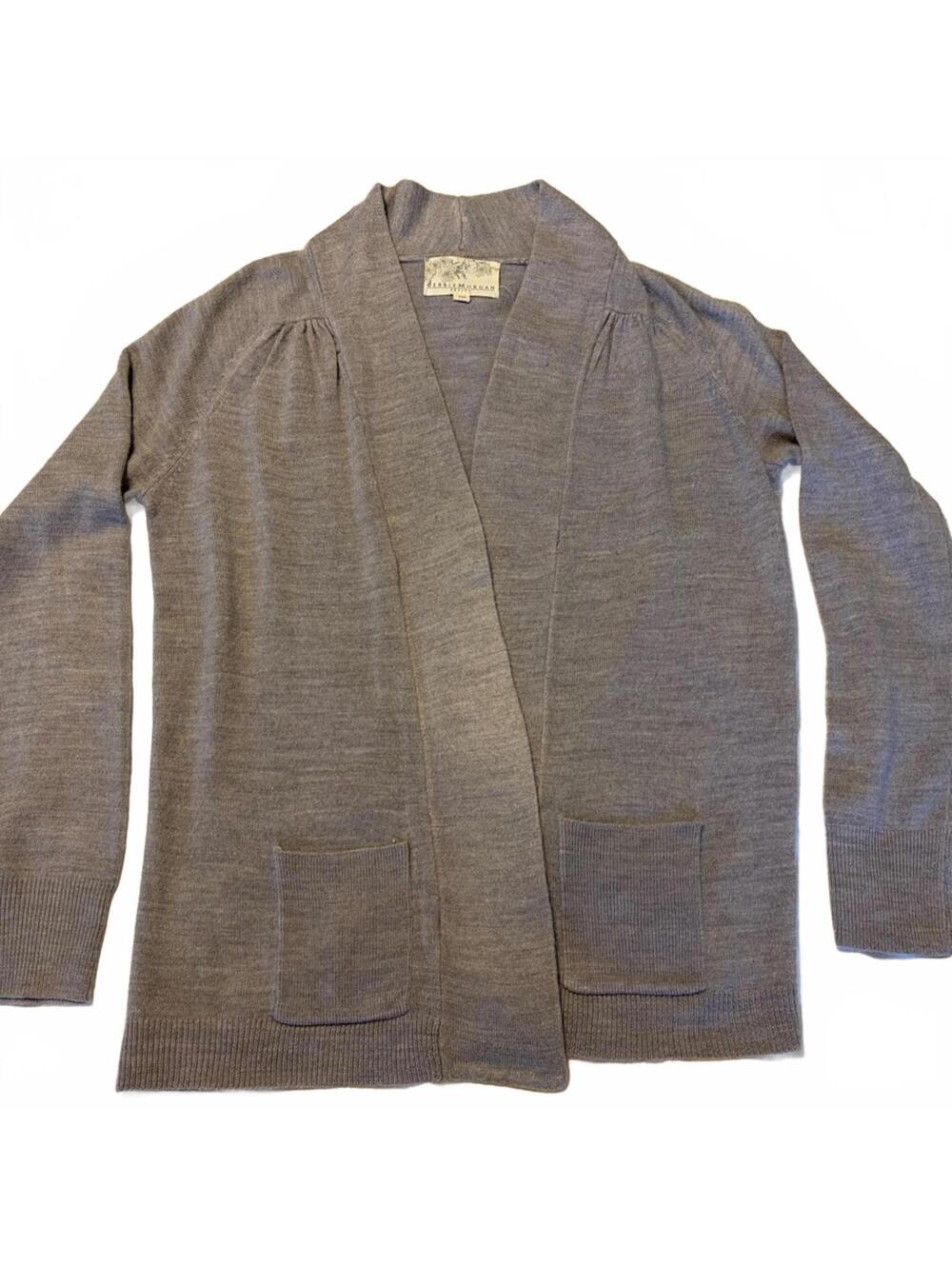 Debbie Morgan Women’s Gray Cardigan Sweater Open Front Layering Knit